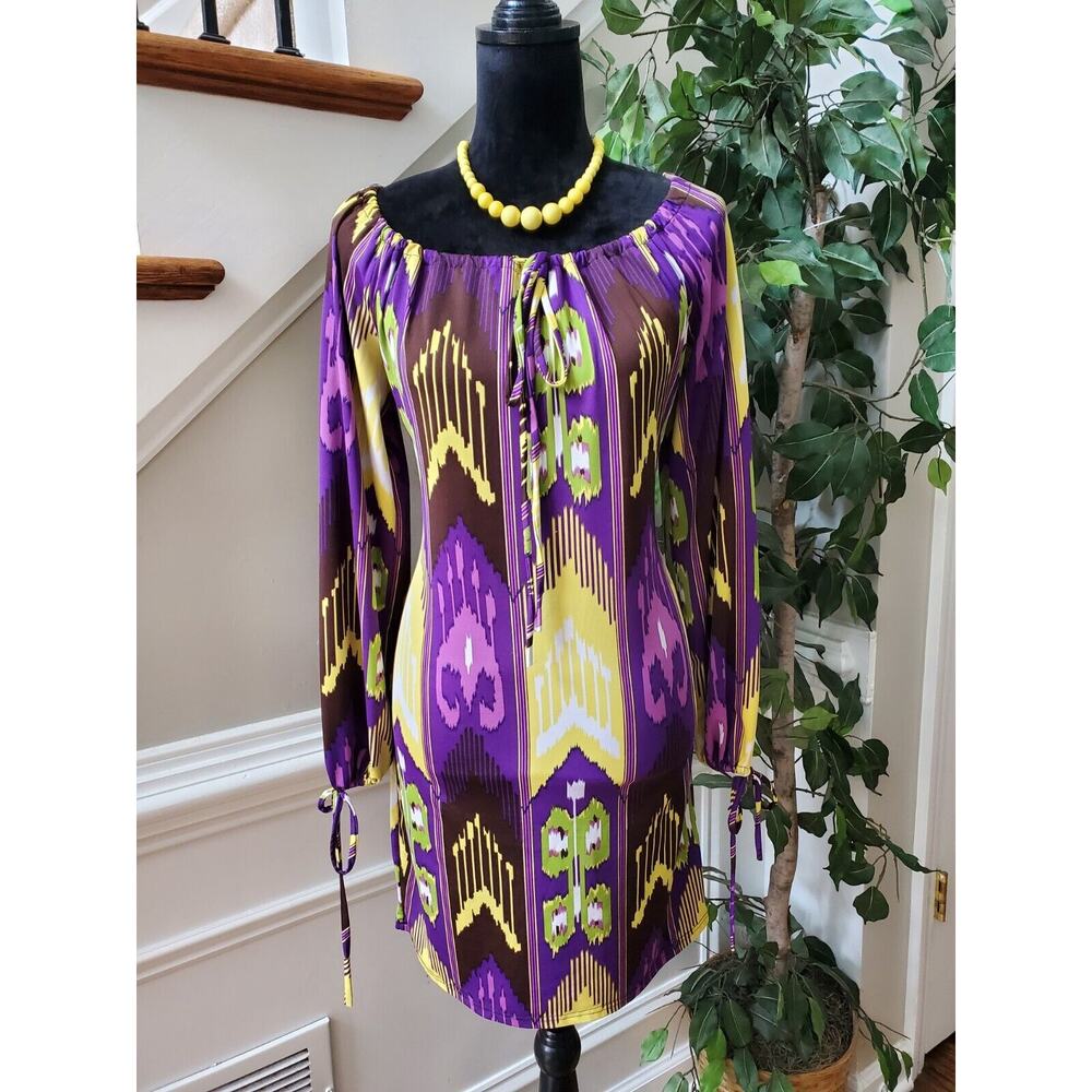 Alyn Paige Women Multicolor Polyester Round Neck Long Sleeve Knee Length Dress S